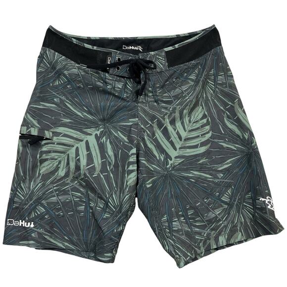 Da Hui Garden Board Shorts Men Green Floral‎ Sz 32 - Picture 1 of 6